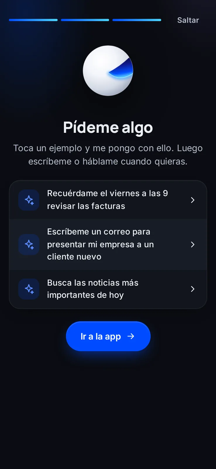 Al terminar la bienvenida, Qiu te propone peticiones de ejemplo para que veas en un momento de lo que es capaz.