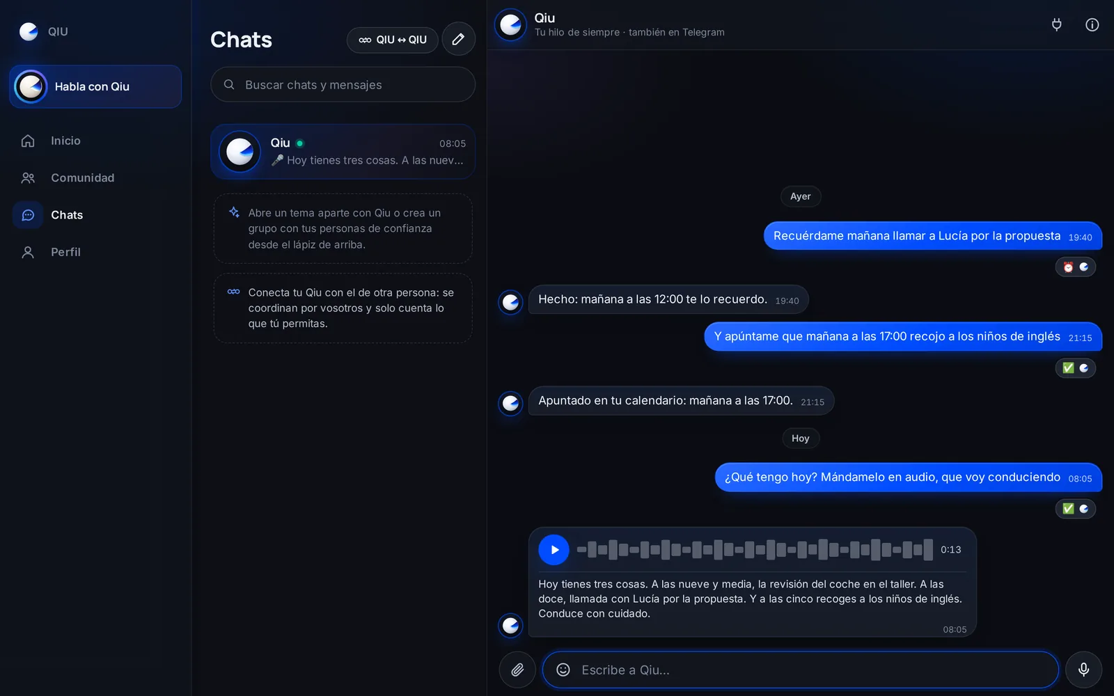 Si vas conduciendo o prefieres escucharlo, pídele la respuesta en audio: te manda una nota de voz con su transcripción debajo.