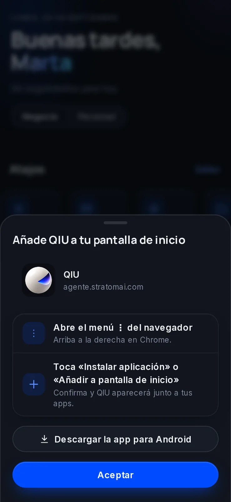 En Android se añade desde el menú del navegador, o descargando la app.