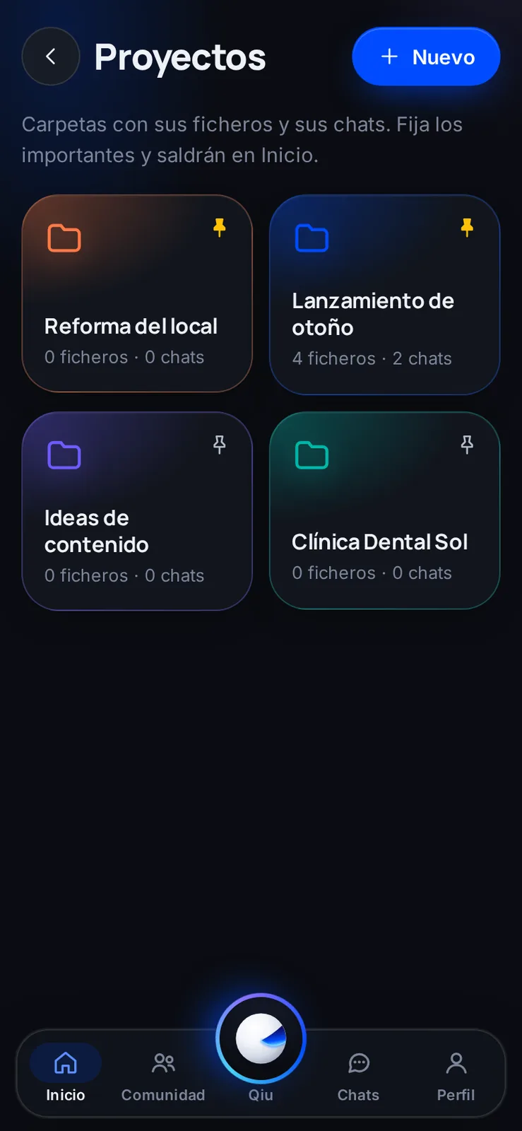 Agrupa lo que tienes entre manos, sea una reforma, un lanzamiento o un cliente, y fija los importantes para verlos en Inicio.