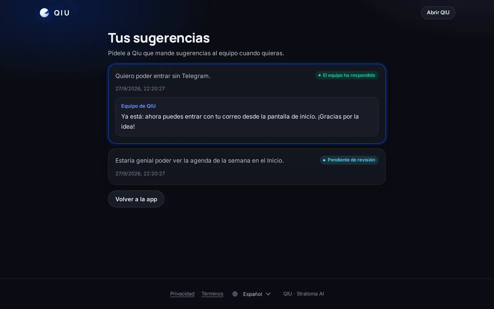 Le pides a Qiu que mande una idea al equipo y ves cuándo la han revisado y qué te responden.