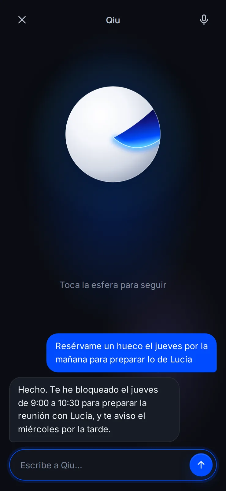 «Resérvame un hueco el jueves para preparar lo de Lucía»: Qiu bloquea el hueco en tu calendario y te avisa antes.